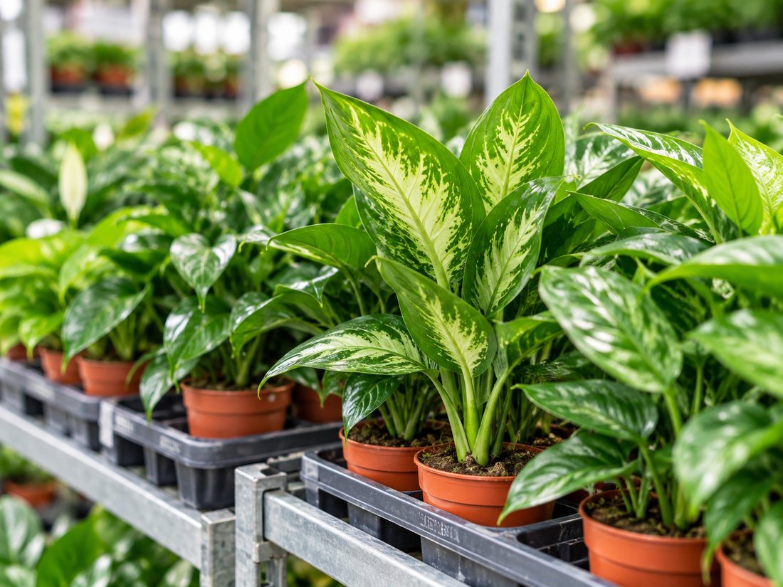 Groene kamerplanten op kweektafels